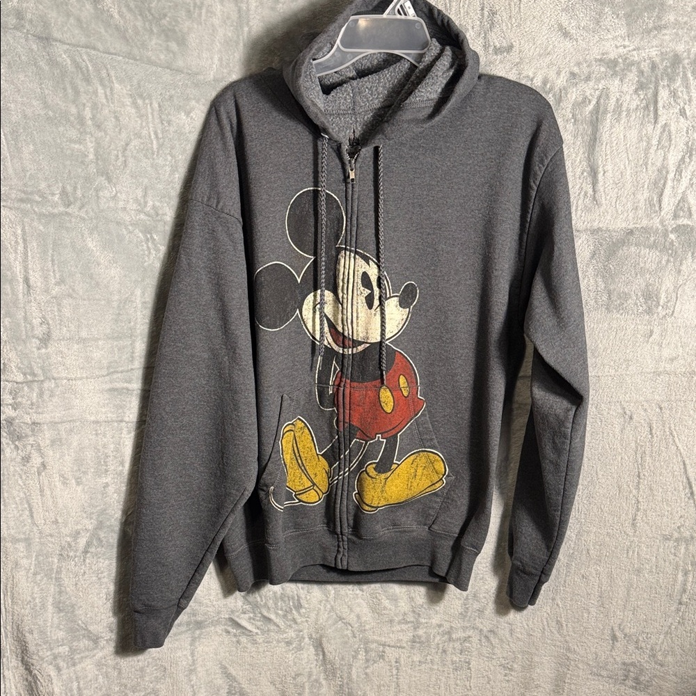 Disney Parks Mickey Mouse sweatshirt large can be unisex gray zip up front hood‎